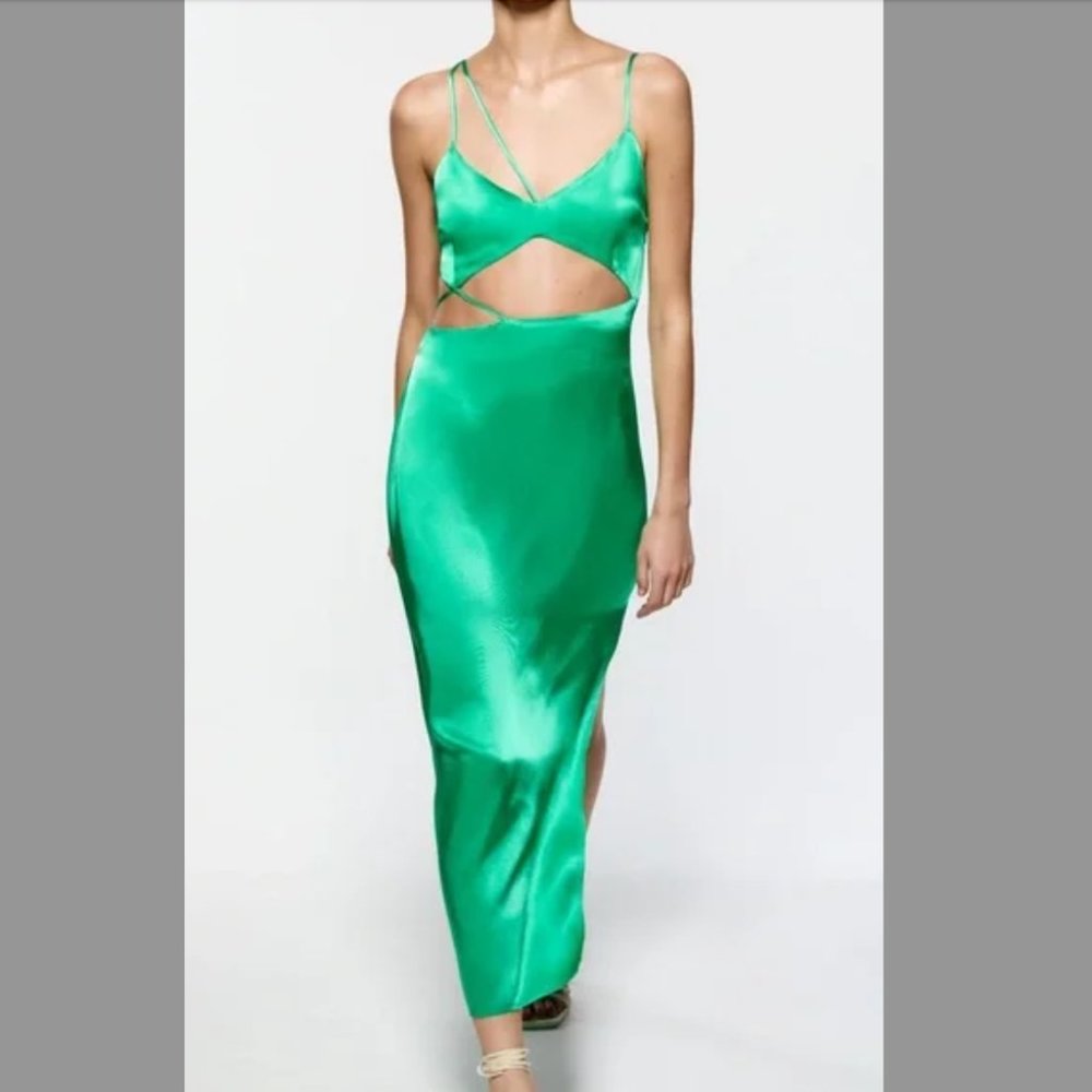 NWT asymmetrical cut out satin midi dress